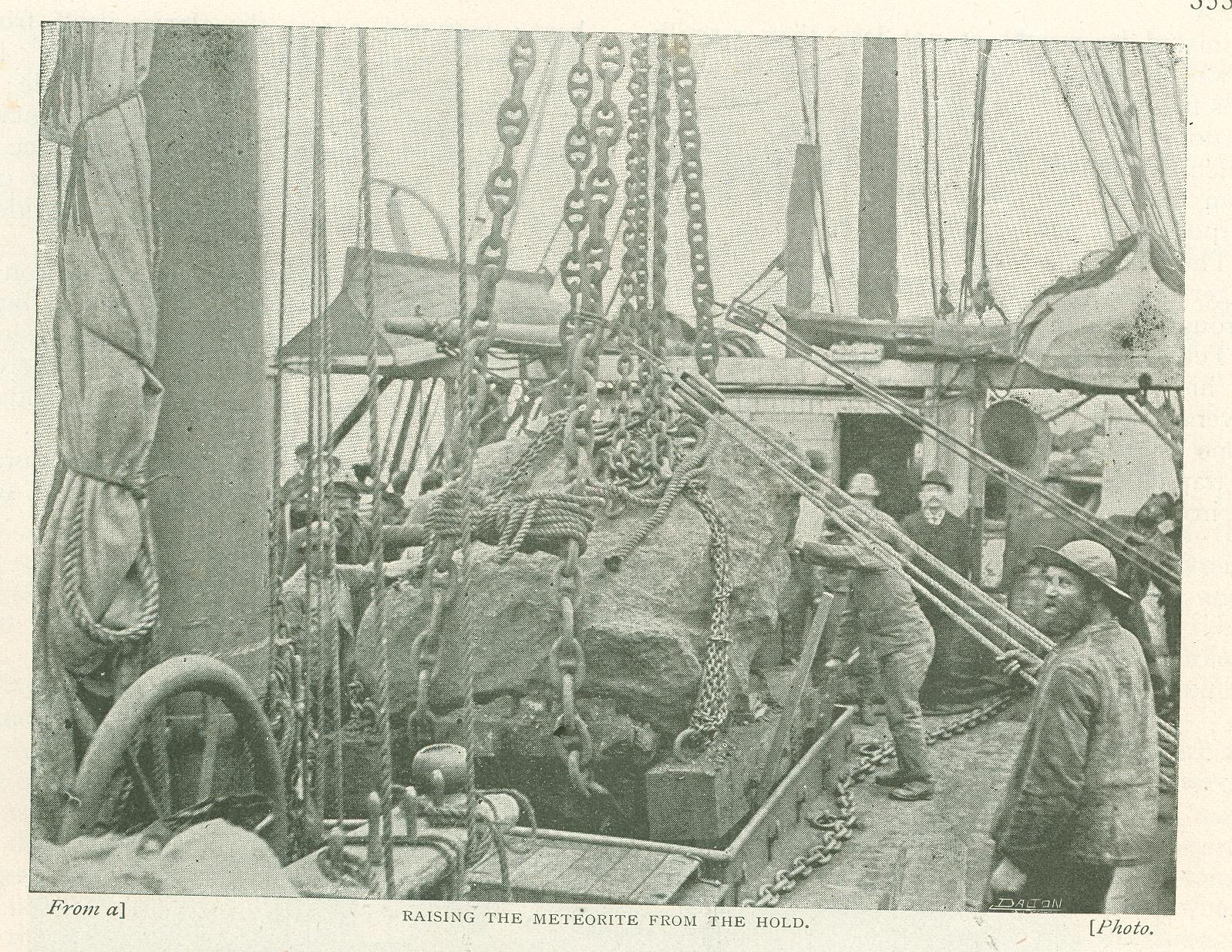 Raising Peary Meteorite from ship's hold